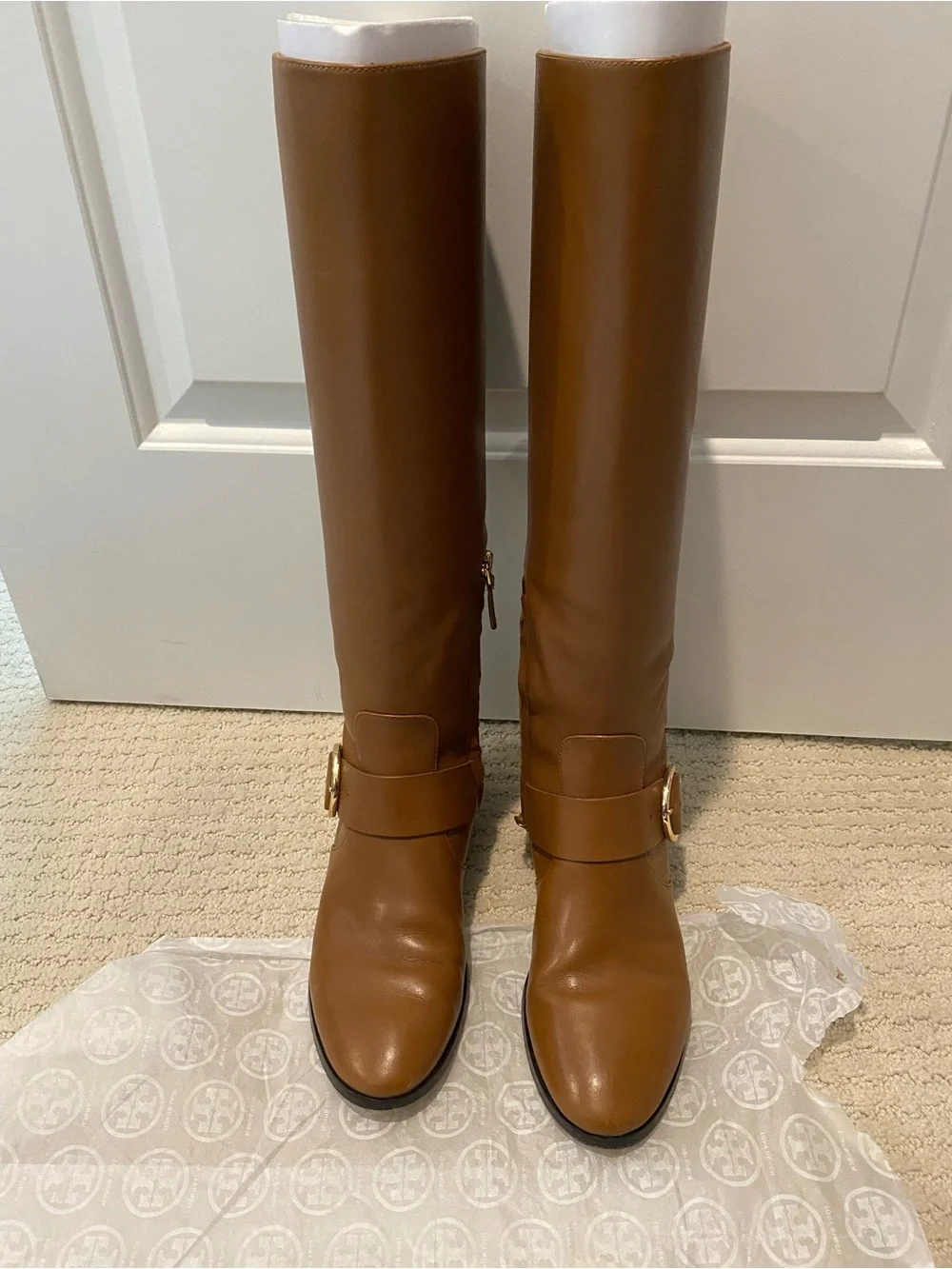 Tory Burch Cognac Leather Knee-High Riding Boots